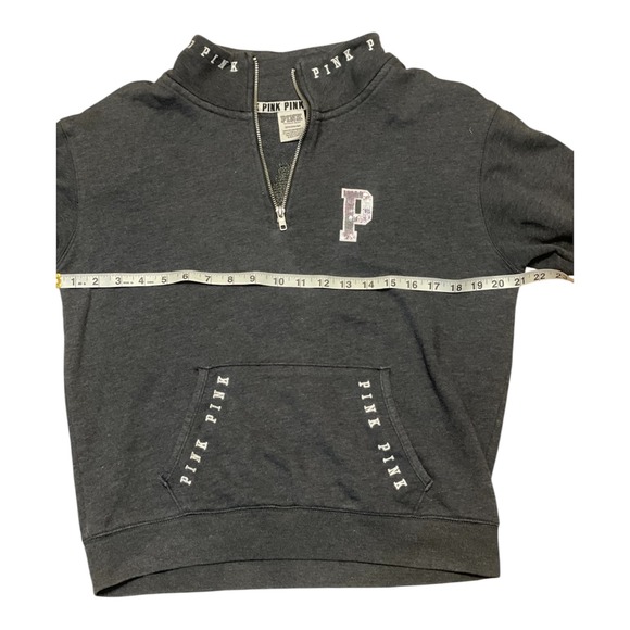 PINK Victoria's Secret Charcoal Gray Sequined P Logo Half Zip Sweatshirt Women's - Picture 5 of 5